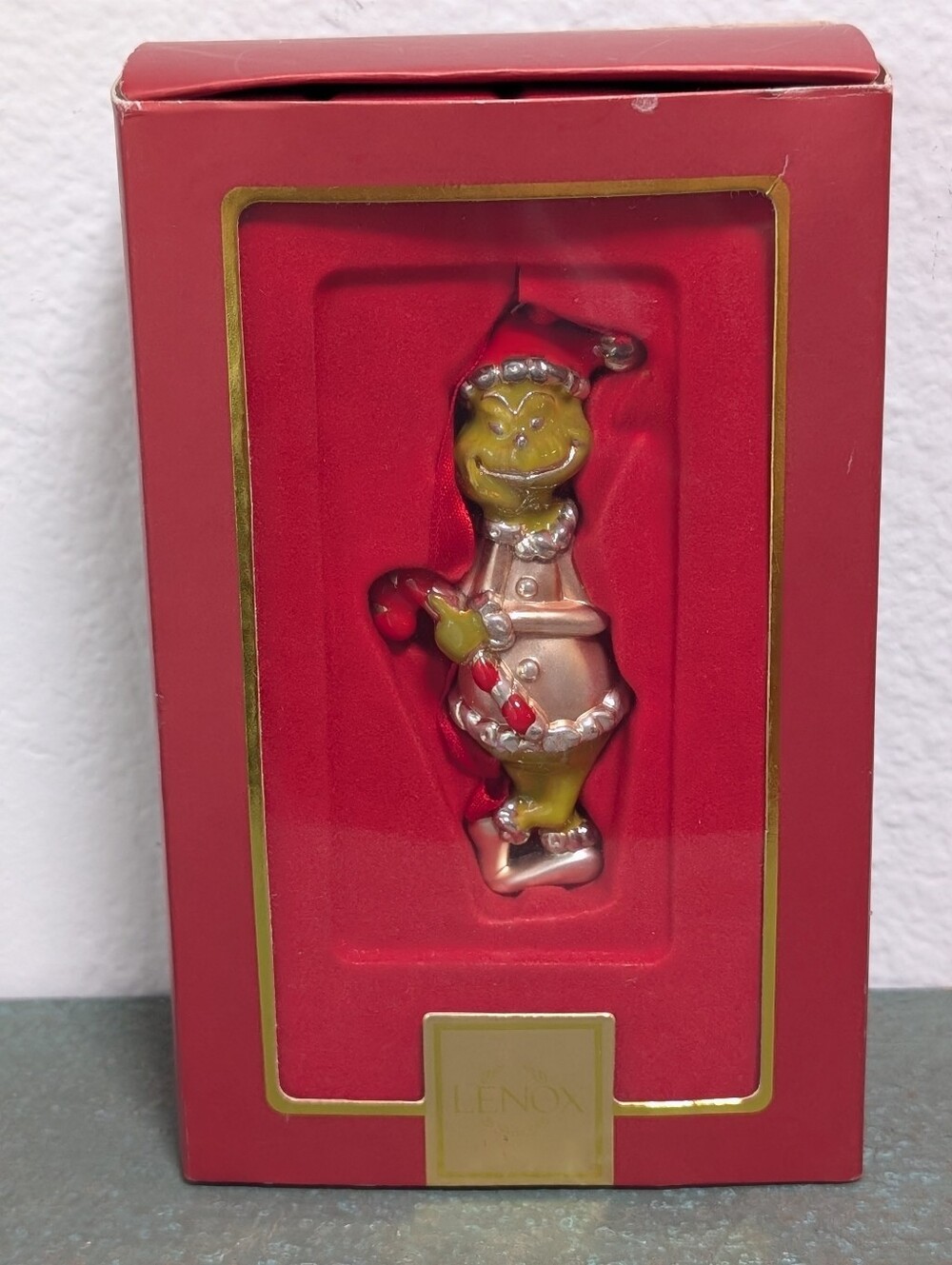 Lenox GREEDY GRINCH Christmas Ornament Dr. Seuss Holding Candy Cane #760691 2006